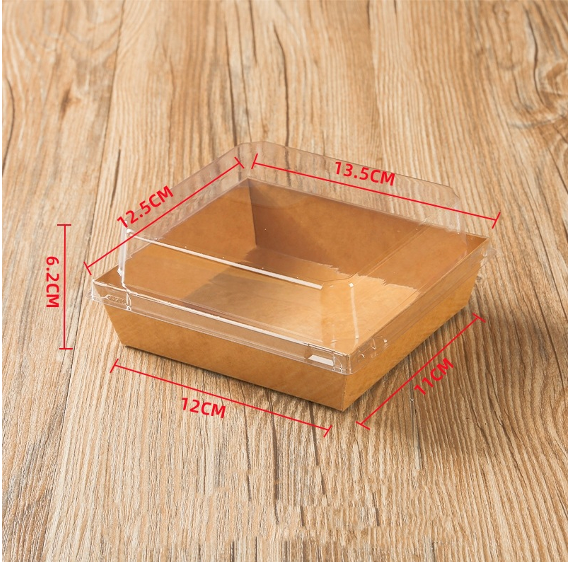 Square PE-Coated Kraft Paper Box W/ Clear PET Lid | 4.7 x 4.33 x 2.56" (200 Pcs/Case)
