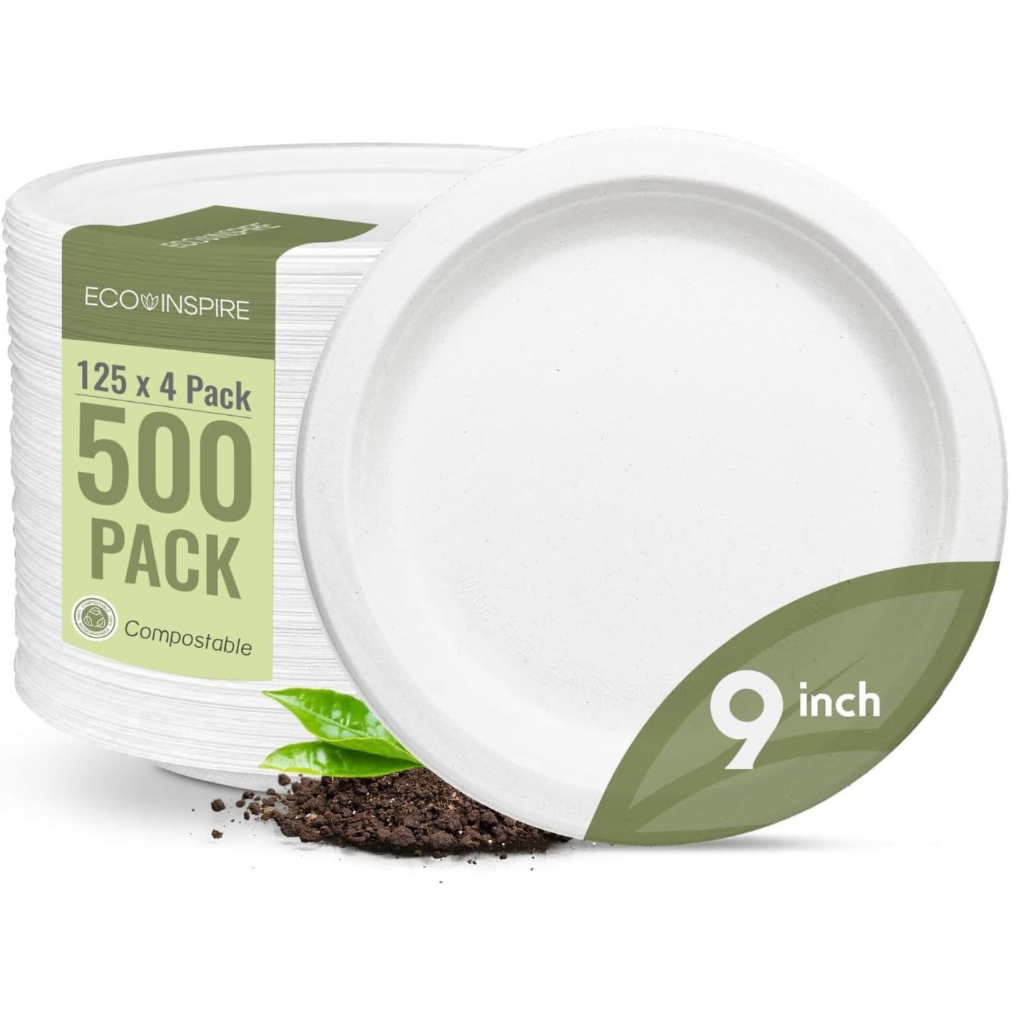 Assiettes rondes EcoPaack en bagasse de 23 cm (9 po) - 500 pièces - 100 % compostables