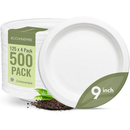 Assiettes rondes EcoPaack en bagasse de 23 cm (9 po) - 500 pièces - 100 % compostables