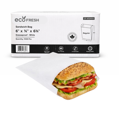 6" x 0.75" x 6.75" Greaseproof Sandwich Bag - Regular - White