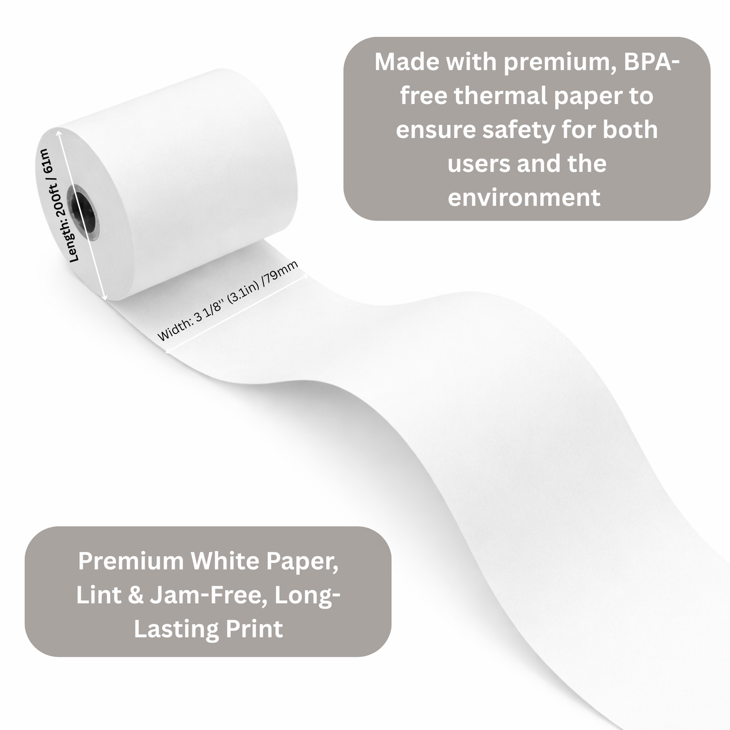 Rouleaux de papier thermique 3 1/8 po x 200 pi - 50/caisse