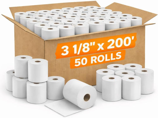 3 1/8" x 200' Thermal Paper Rolls - 50/cs