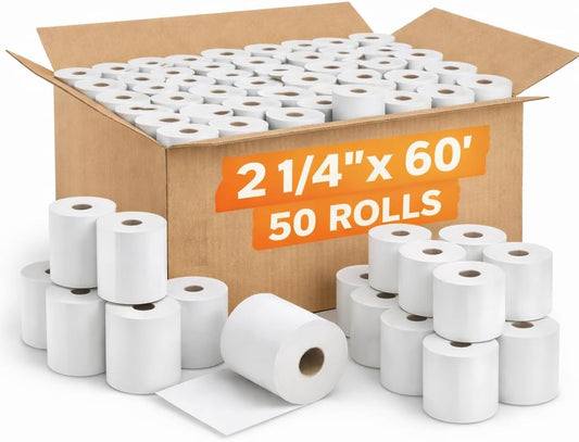 2 1/4" x 60' Thermal Paper Rolls - 50/cs