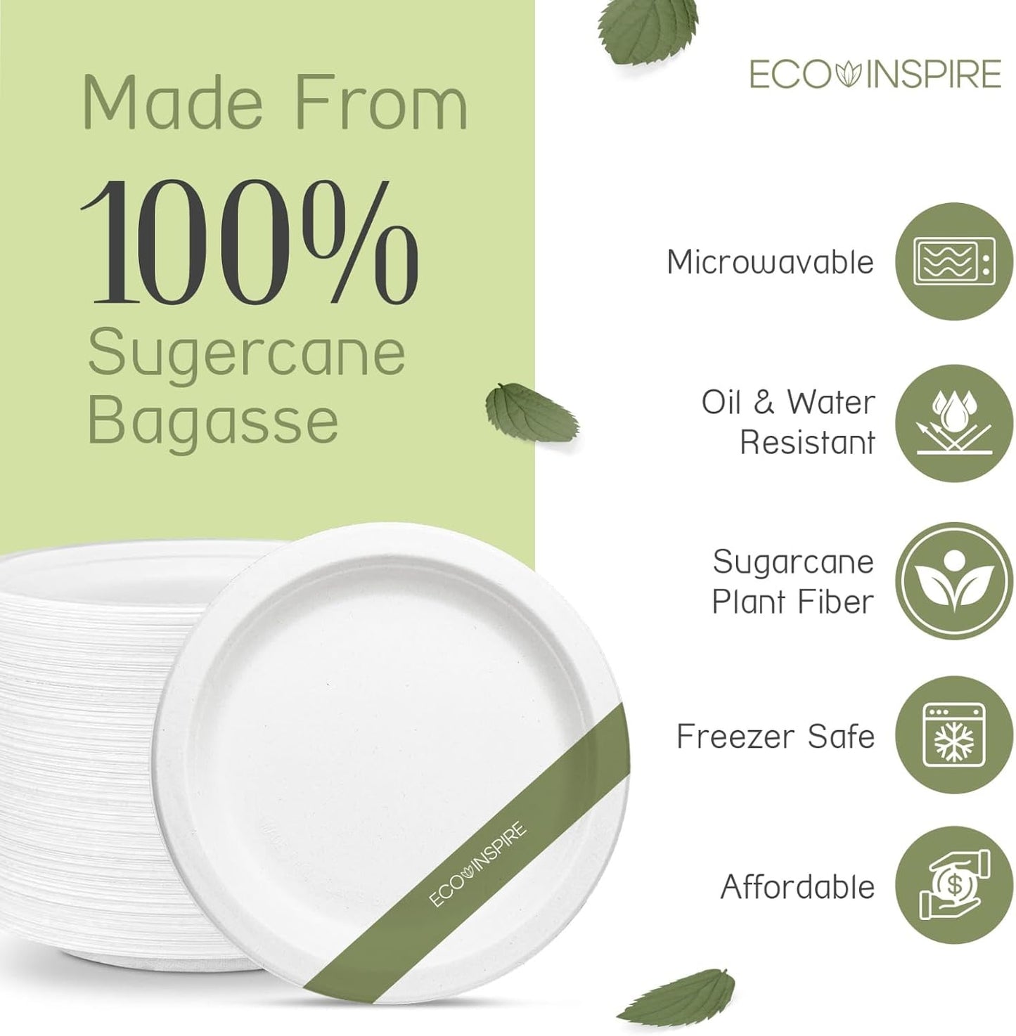 Assiettes rondes EcoPaack en bagasse de 23 cm (9 po) - 500 pièces - 100 % compostables