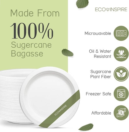 Assiettes rondes EcoPaack en bagasse de 23 cm (9 po) - 500 pièces - 100 % compostables