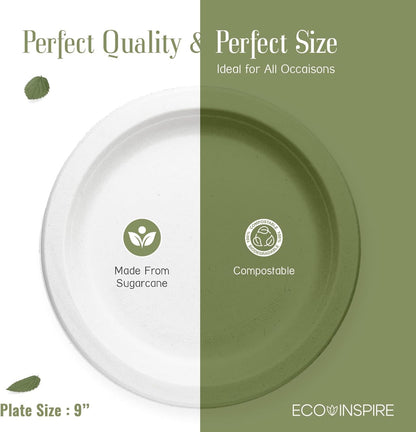 Assiettes rondes EcoPaack en bagasse de 23 cm (9 po) - 500 pièces - 100 % compostables