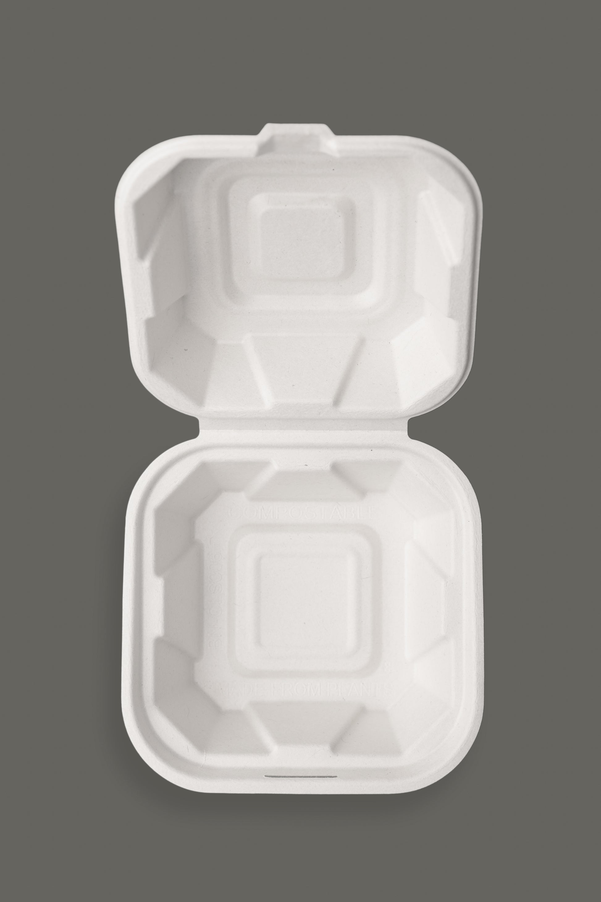 Bagasse Clamshell Container 6"x6"x3" from EcoPaack