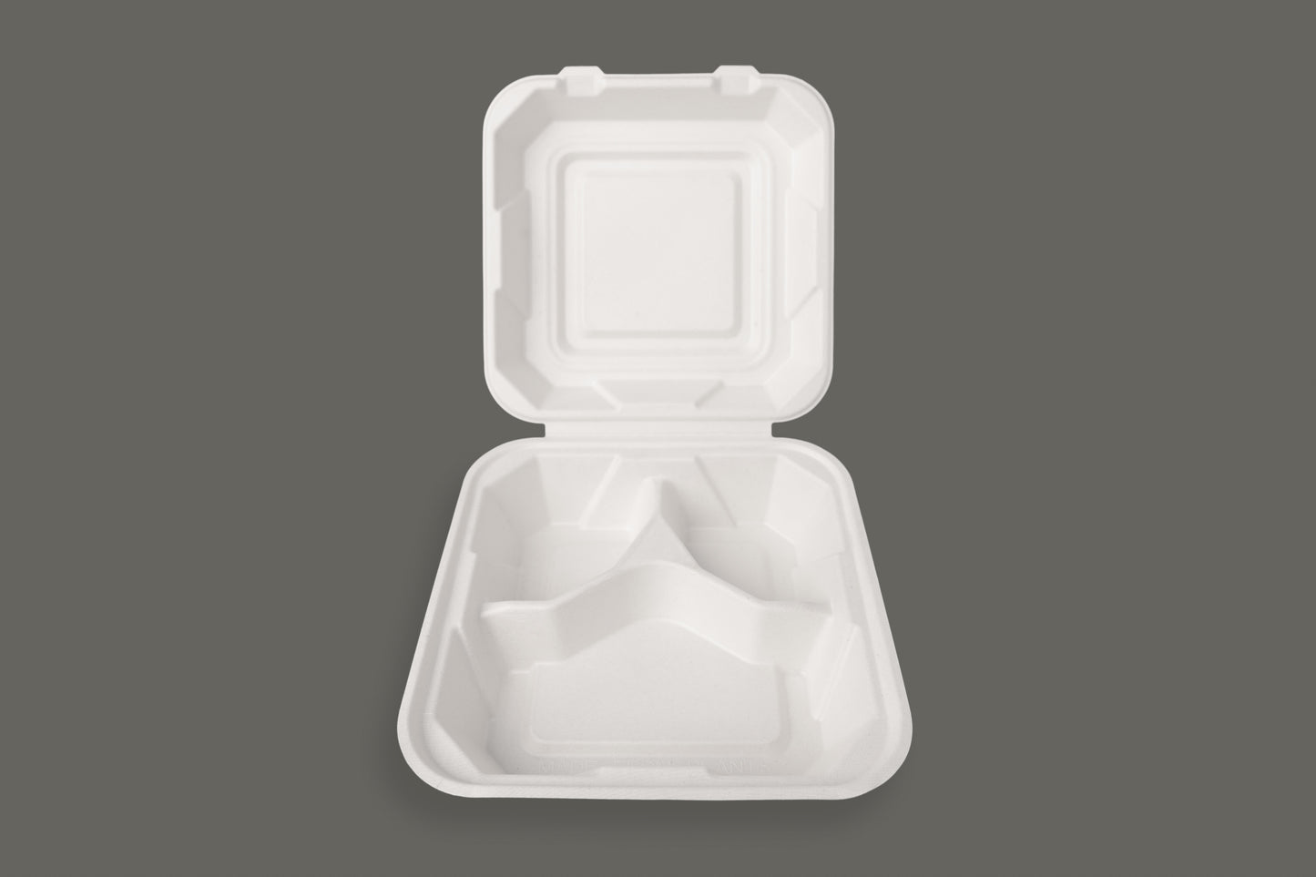 Bagasse Clamshell Container 9"x9"x3" with 3 compartment from EcoPaack