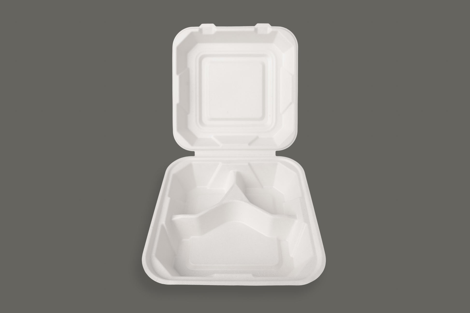Bagasse Clamshell Container 9"x9"x3" with 3 compartment from EcoPaack