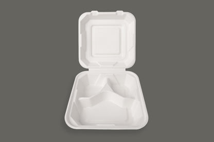 Bagasse Clamshell Container 8"x8"x3" from EcoPaack