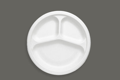 EcoPaack Bagasse 9" Round Plate 3 Compartments