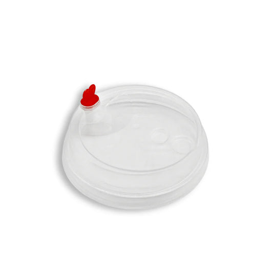 Couvercle rond transparent en polypropylène de 90 mm avec bouchon en forme de cœur rouge