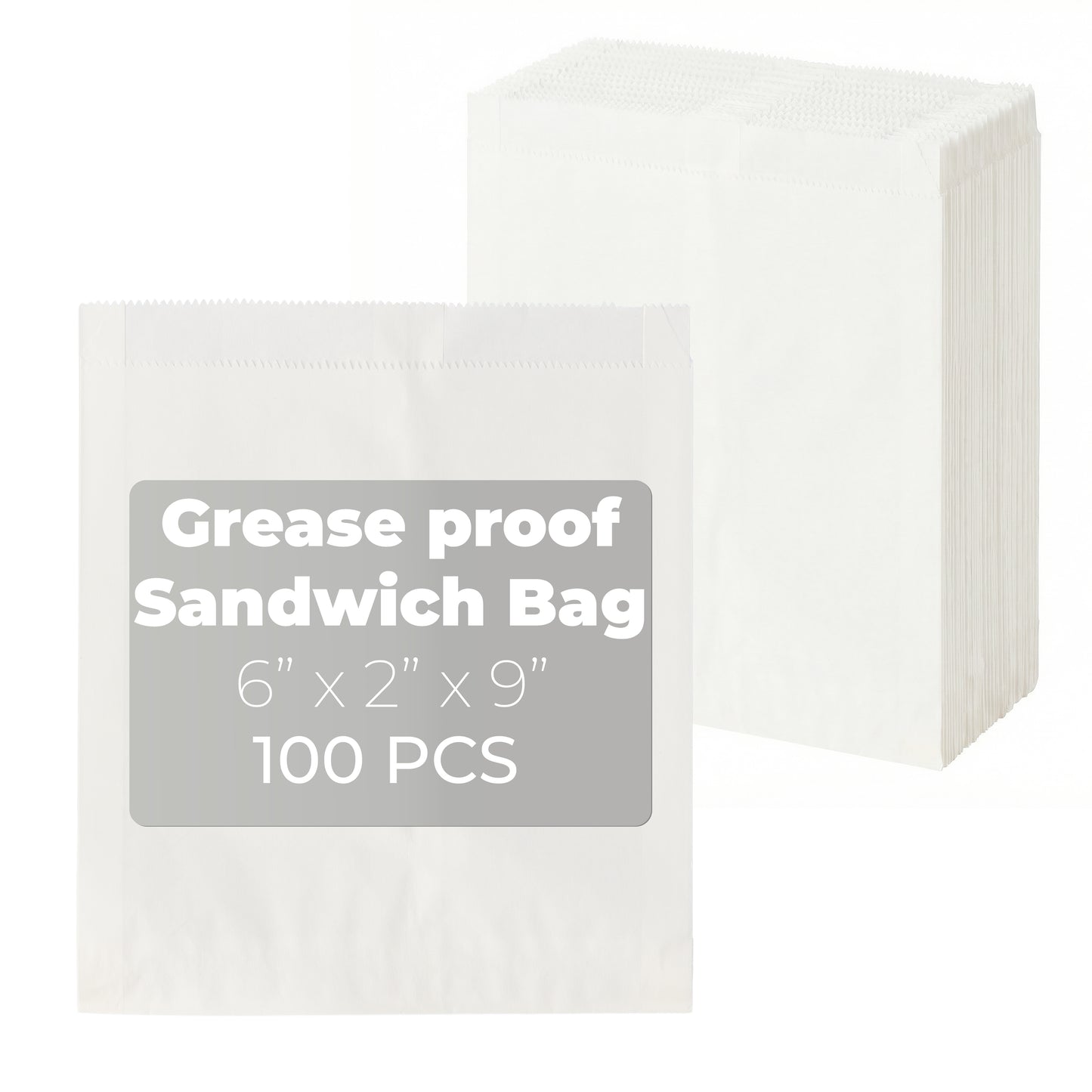 6" x 2" x 9" Greaseproof Sandwich Bag - Jumbo - White