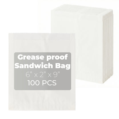 6" x 2" x 9" Greaseproof Sandwich Bag - Jumbo - White
