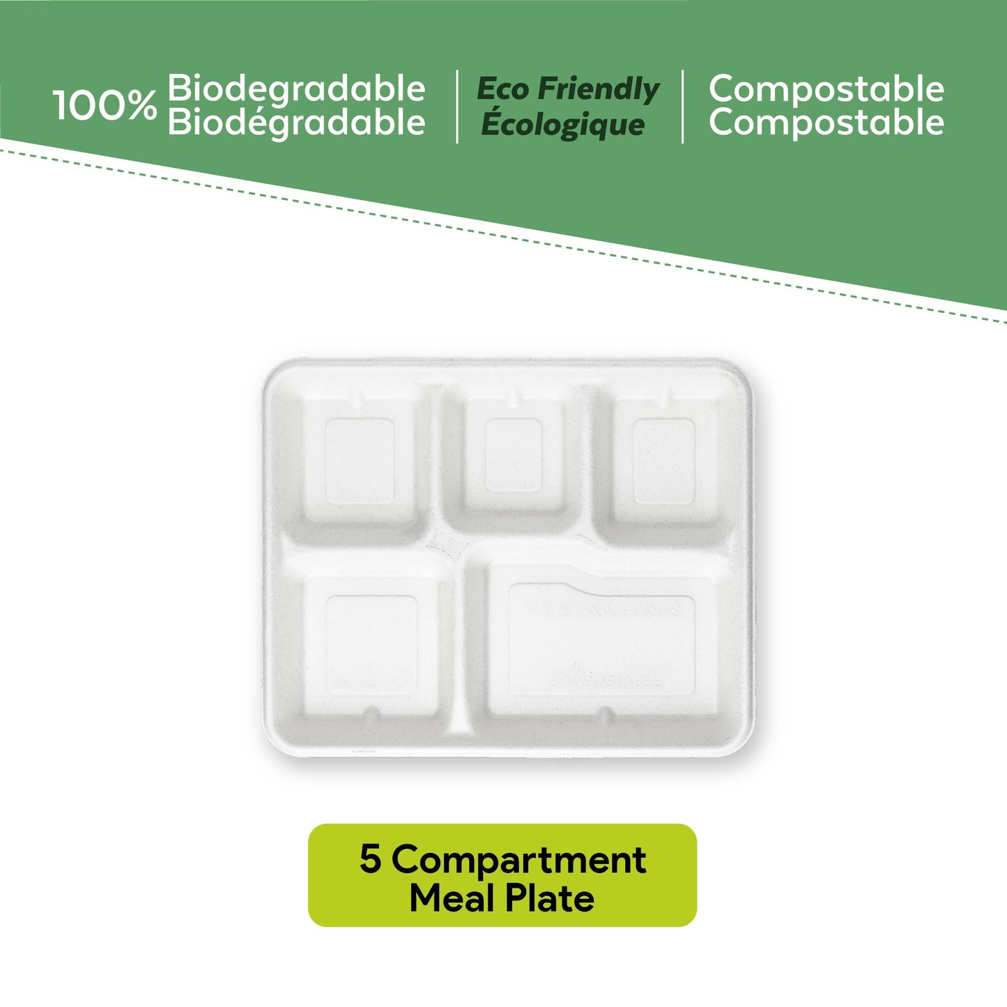 Bagasse Paper Plate with 5 Compartments from EcoPaack