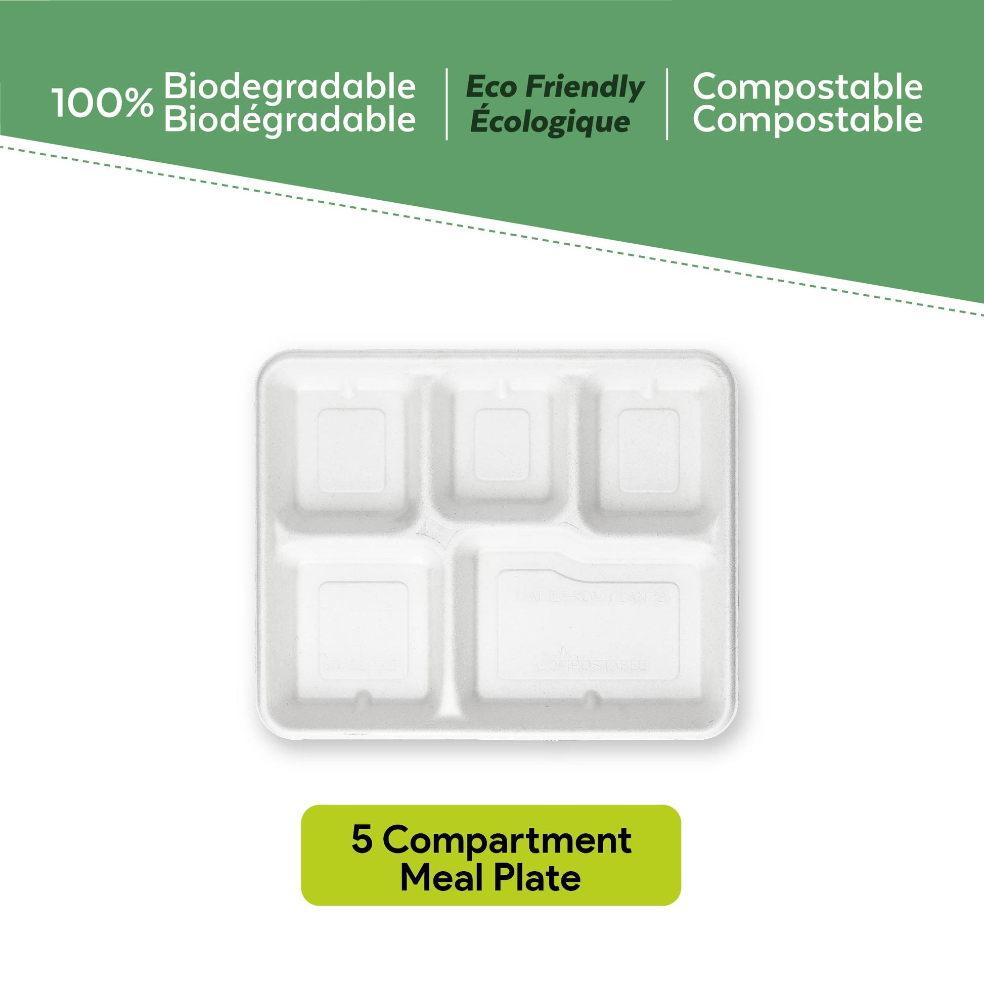 Bagasse Paper Plate with 5 Compartments from EcoPaack