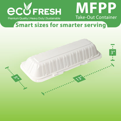 Contenant à emporter pour sous-marins/sandwichs (13 po x 5 po x 3 po) en polypropylène renforcé de fibres de verre (MFPP) - Blanc - 150 unités