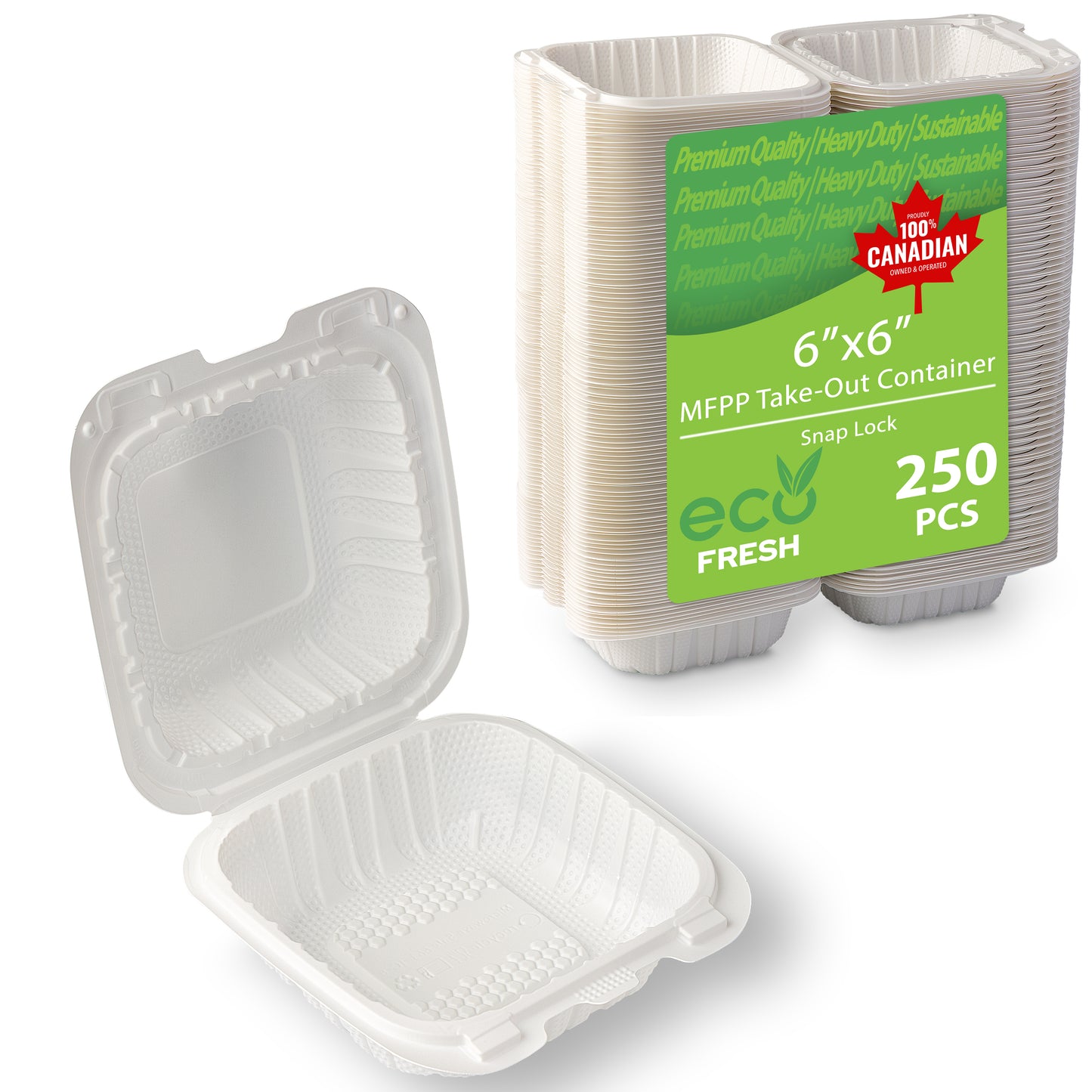 6" x 6" MFPP Take-Out Container - White - 250pcs