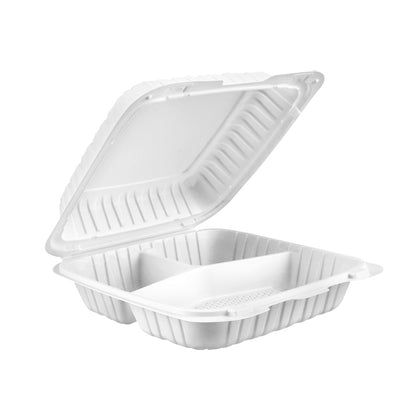 9" x 9" 3 Compartment MFPP Take-Out Container - White - 150pcs