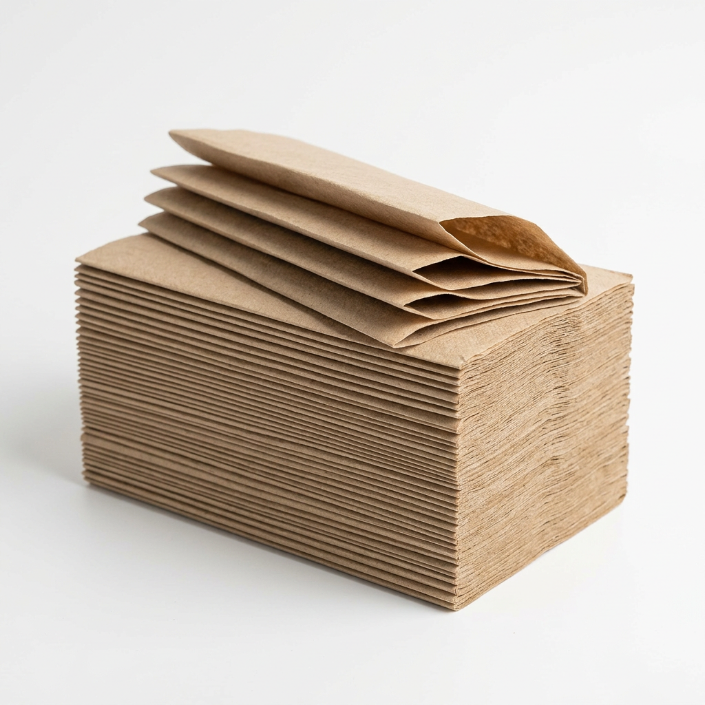 Brown multifold paper towels on a clean white background