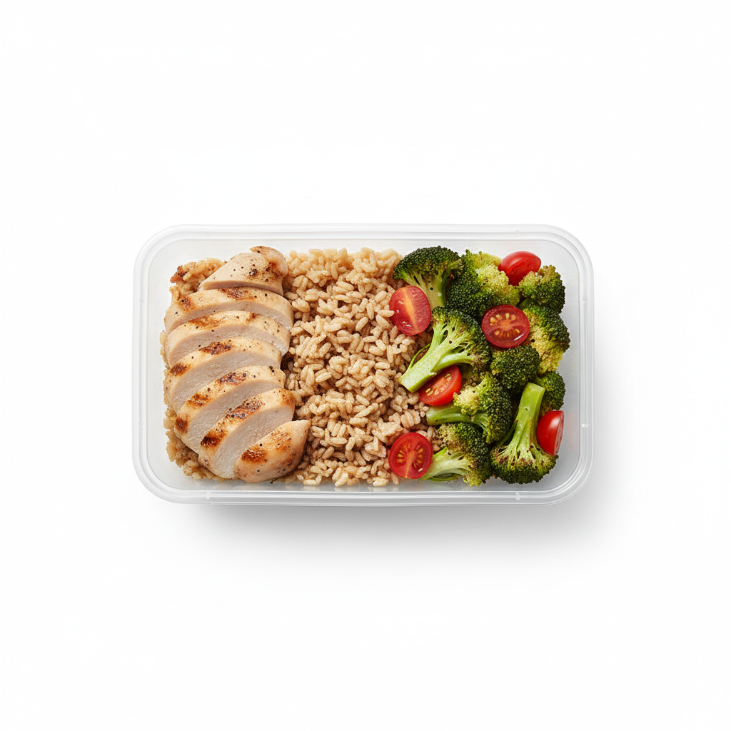 Meal prep container with grilled chicken