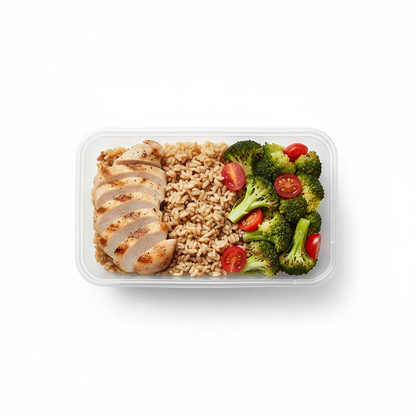 Meal prep container with grilled chicken