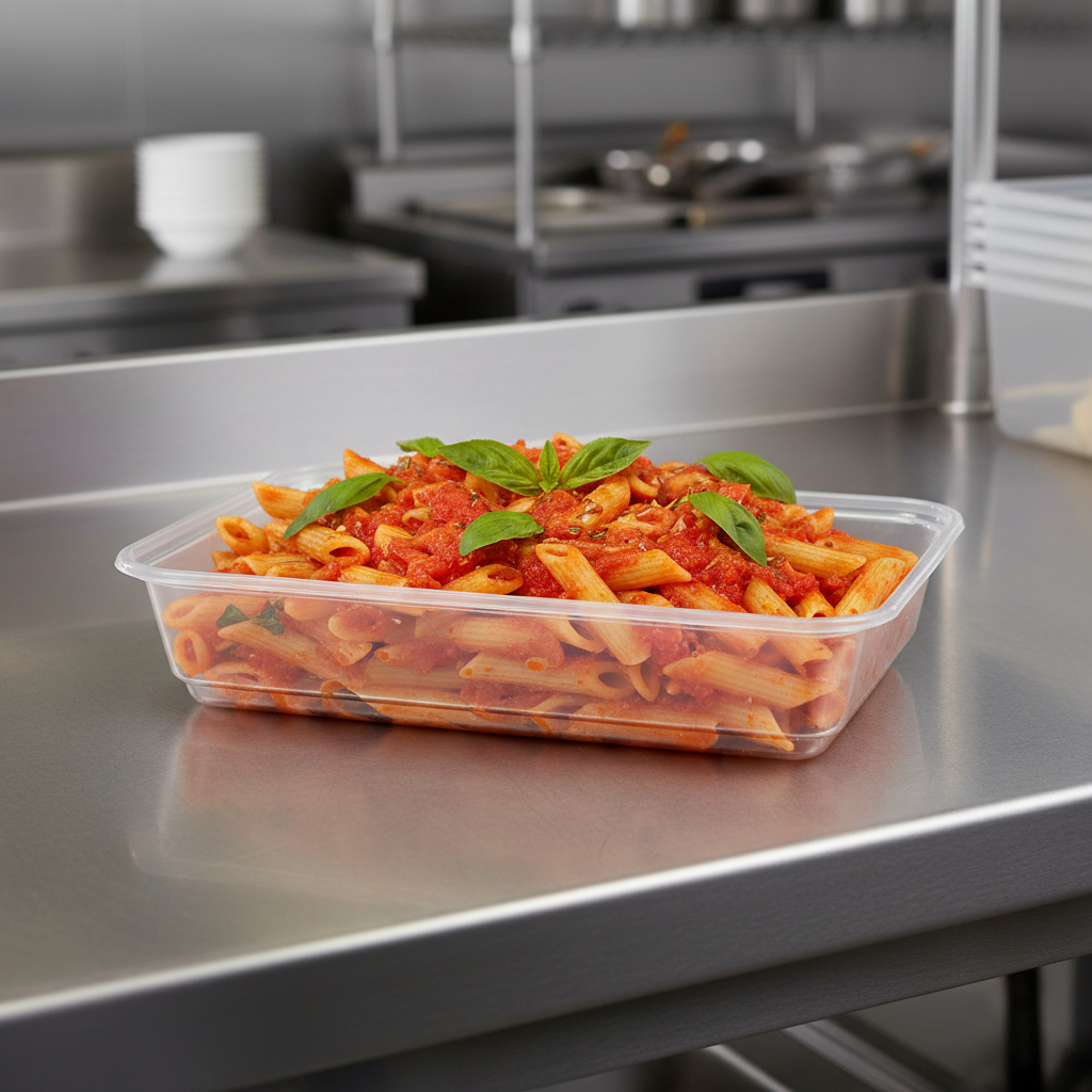 Restaurant container with pasta